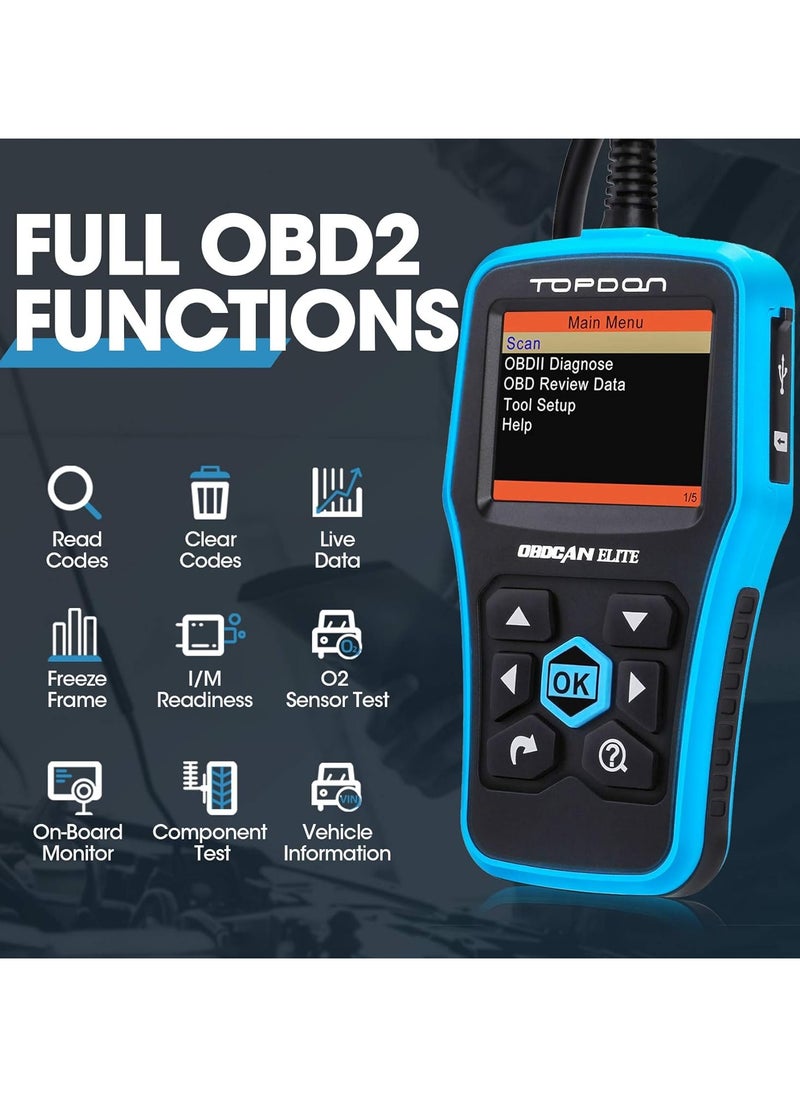Topdon - Elite OBD2 Scanner ABS SRS Diagnostic Tool for Full OBD2 Functions and Warning Light Turn-off with Built-in DTC Lookup OBDCAN - Image 1