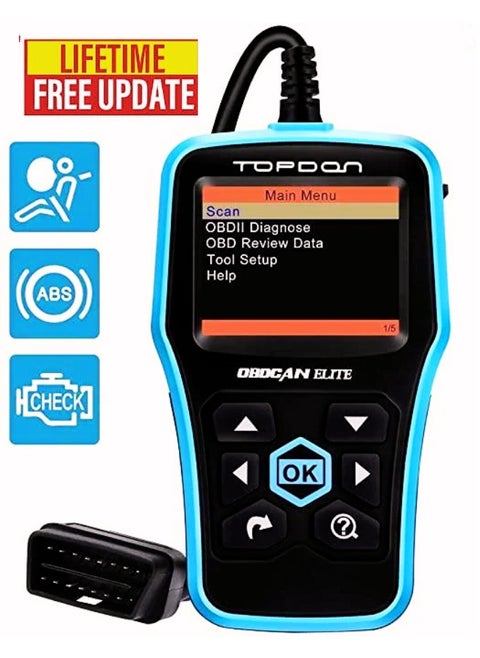 Elite OBD2 Scanner ABS SRS Diagnostic Tool for Full OBD2 Functions and Warning Light Turn-off with Built-in DTC Lookup OBDCAN