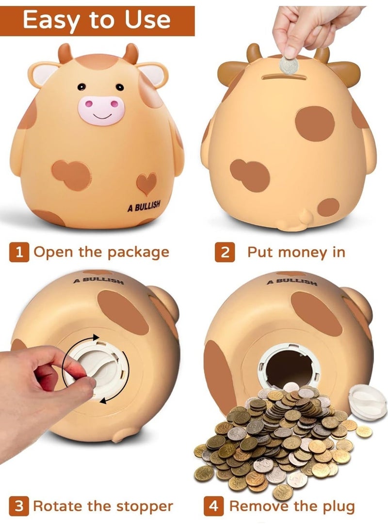 jaexest Cute Yellow Cow Piggy Bank Unbreakable Coin Saving Box Safe PVC Money Bank Gift for Kids & Girls - Image 3
