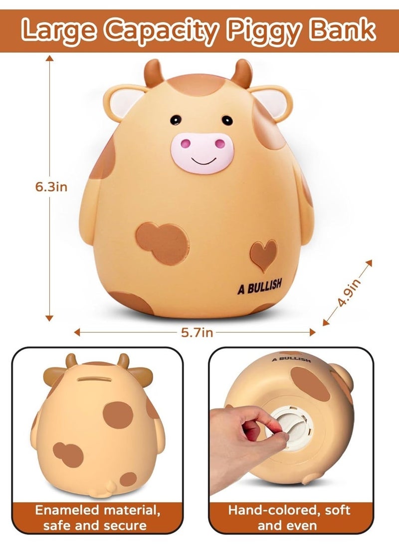 jaexest Cute Yellow Cow Piggy Bank Unbreakable Coin Saving Box Safe PVC Money Bank Gift for Kids & Girls - Image 2