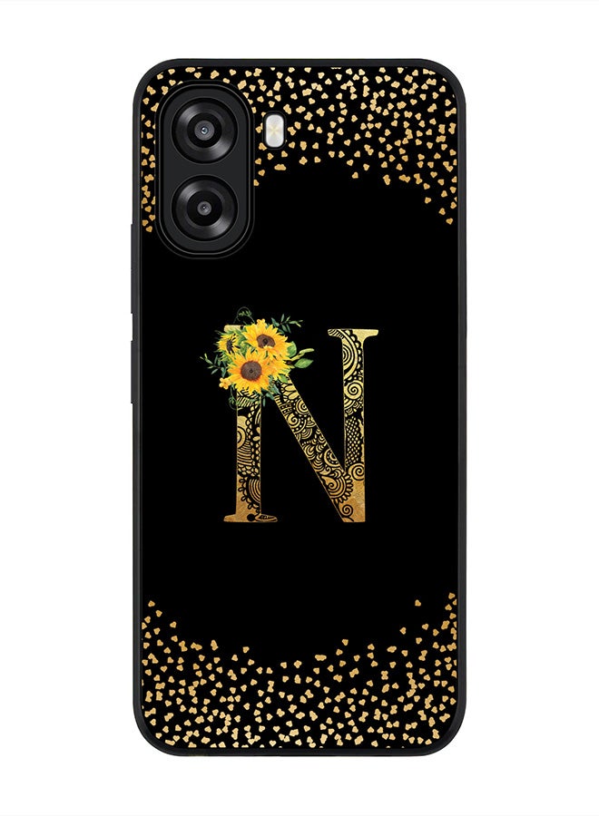 Stylizedd For Oppo A6t 5G / A6t 4G Case,Slim fit Camera Protection, Shockproof Thin Phone cover  - Custom Floral Monogram - N ( Black ) - Image 1