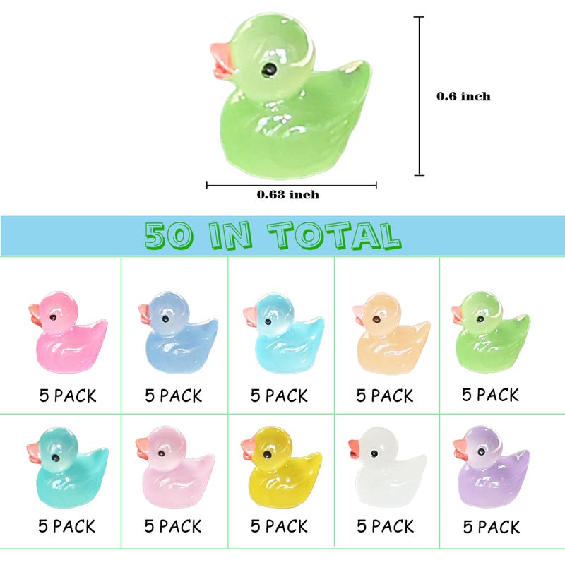 Tindobewan 50 PCS Tiny Ducks Glow in The Dark Mini Resin Ducks Miniature Duck Figures Ornament for Craft, Dollhouse, Slime,Landscape, Home Decorations(Luminous Tiny Ducks 10 Colors) - Image 2