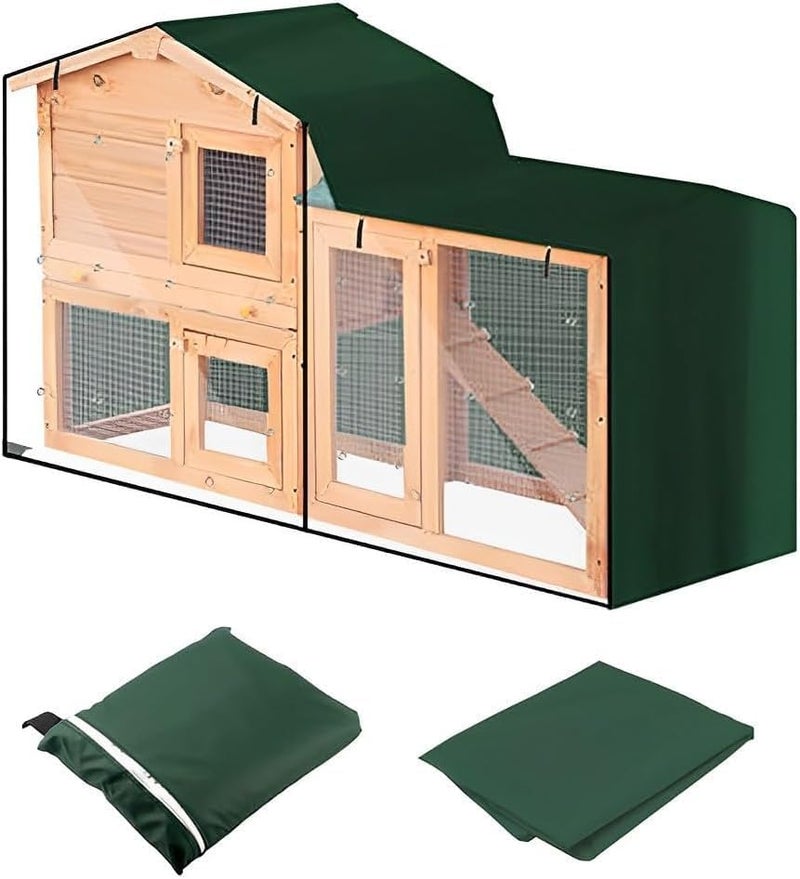 Universal Triangle Rabbit Hutch Cover, Double Hutch Cover for Rabbit Hutch, Waterproof Rabbit Guinea Pig Animal Hutch Dust Cover, Pet House Poultry Cage Covers, Green, M - Image 1