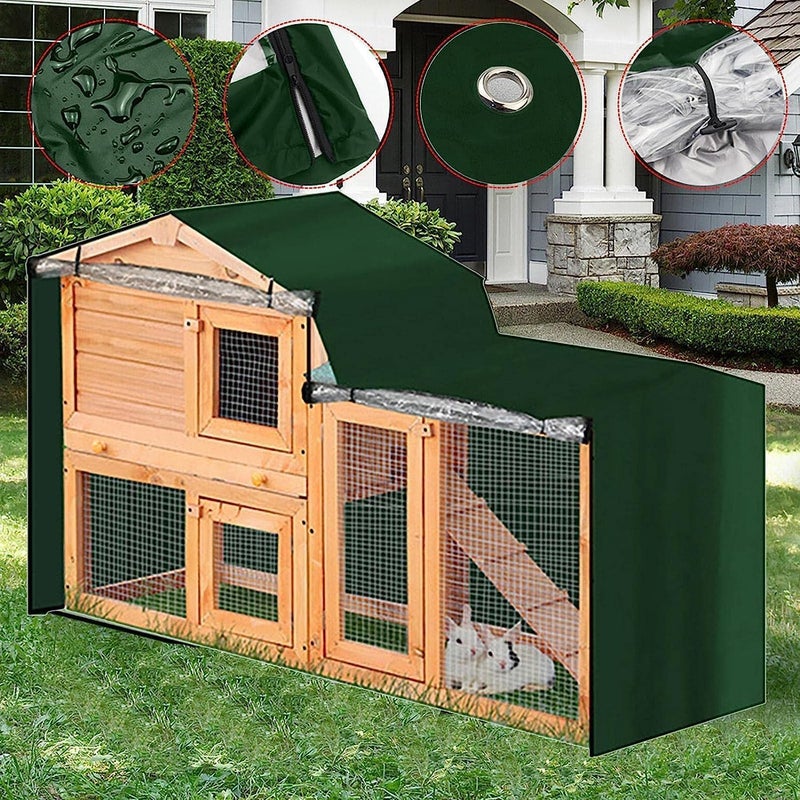 Universal Triangle Rabbit Hutch Cover, Double Hutch Cover for Rabbit Hutch, Waterproof Rabbit Guinea Pig Animal Hutch Dust Cover, Pet House Poultry Cage Covers, Green, M - Image 4