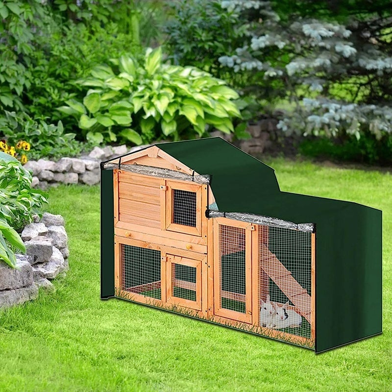 Universal Triangle Rabbit Hutch Cover, Double Hutch Cover for Rabbit Hutch, Waterproof Rabbit Guinea Pig Animal Hutch Dust Cover, Pet House Poultry Cage Covers, Green, M - Image 5