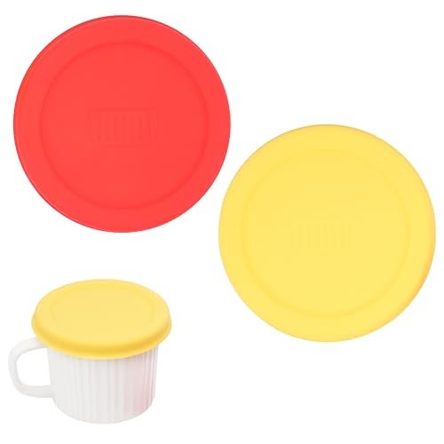 PUREKRA Silicone Lids for Corningware 20 Ounce Mug, 2 Pack Reusable Cover, (Mug NOT Included) Dishwasher, Microwave and Freezer Safe (Yellow & Red) - Image 1