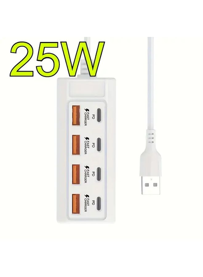 8 منفذ شاحن USB للجدار 25W محطة شحن سريع مع 4 منافذ USB A و 4 منافذ Type C - Image 1