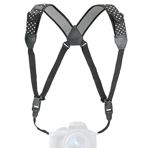USA GEAR DSLR Camera Strap Chest Harness with Quick Release Buckles, Polka Dot Neoprene Pattern and Accessory Pockets - Compatible with Canon, Nikon, Sony Point and Shoot and Mirrorless Cameras - Image 1