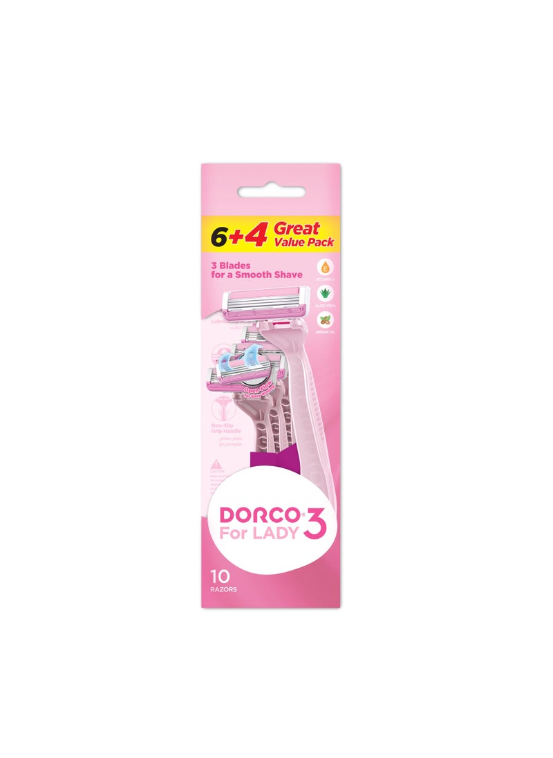 DORCO Dorco Shai3 Women Disposable Razor 6+4  - Image 1