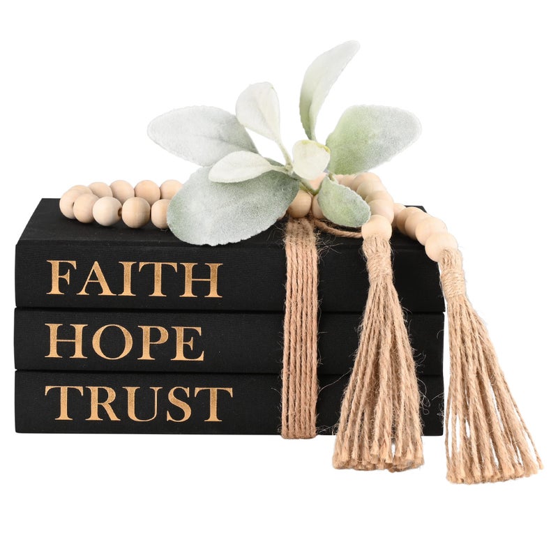 Exood Faith Hope Trust Decorative Hardcover Books  Faux Farmhouse Stack for Coffee Table  Living Room Decor  Linen Covered