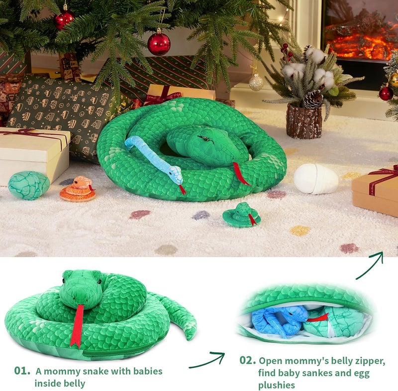 MorisMos Giant Snake Stuffed Animal Mommy with Babies & Eggs,Realistic Stuffed Snake Plush Toys for Kid Girl Boy 3 5 7 8 12,Long Green Boa Constrictor Anaconda Toys,Python Gift for Halloween Christmas - Image 5