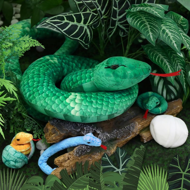 MorisMos Giant Snake Stuffed Animal Mommy with Babies & Eggs,Realistic Stuffed Snake Plush Toys for Kid Girl Boy 3 5 7 8 12,Long Green Boa Constrictor Anaconda Toys,Python Gift for Halloween Christmas - Image 2