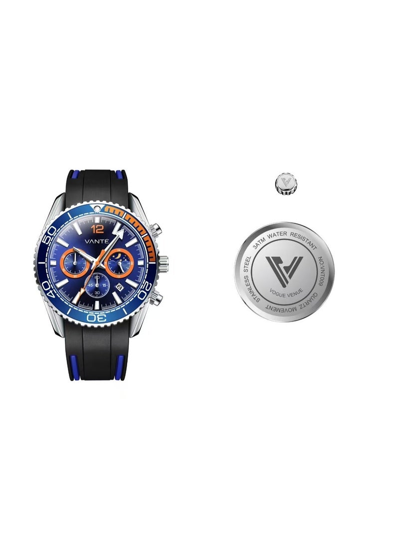 VOGUE VENUE VANTE Series Men's Sport Chronograph Watch with Blue & Orange Accents by VOGUE VENUE-VNT009 - Image 2