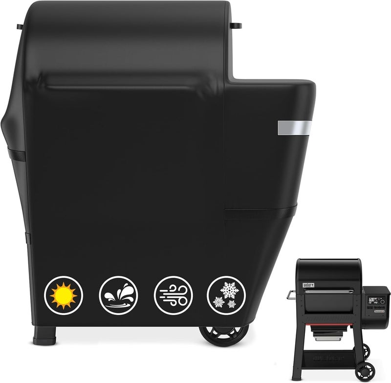 Utheer Grill Cover for Weber Searwood 600 Pellet Grill, Heavy Duty 600D Waterproof Fabric Grill Cover for Weber 3400145, Black - Image 1