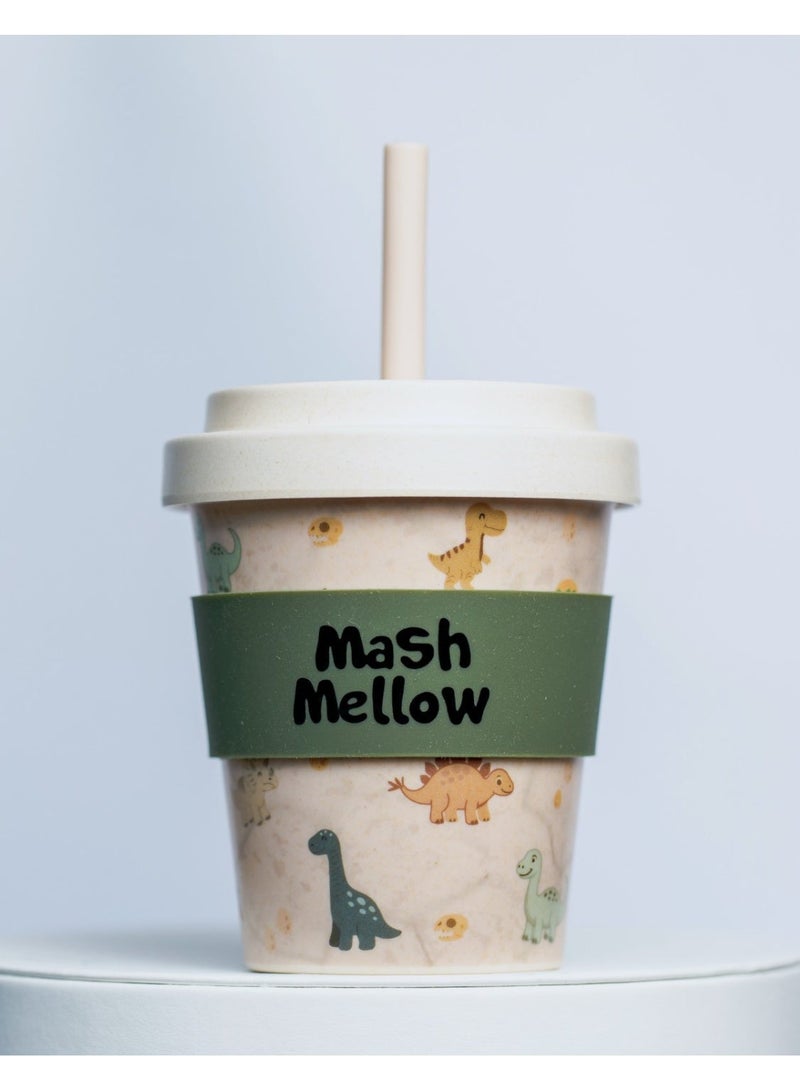 Mash Mellow Bamboo Reusable Kids Cup with Silicon straw (built in stopper) - Mashmellow  – 250ml Eco-Friendly Sippy Cup | BPA-Free, Dishwasher Safe, Toddlers cup , Kid bottle (Roar Some) - Image 1