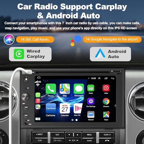 Adapter-Universe Double Din Car Stereo with Carplay & Android Auto, Adapter-Universe 7 Inch Car Radio with CD/DVD Player Support Back up Camera, Bluetooth & Voice Control, Mirror Link, Subwoofer, SWC, Subwoofer, AM/FM - Image 3