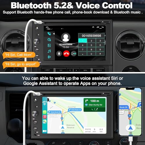Adapter-Universe Double Din Car Stereo with Carplay & Android Auto, Adapter-Universe 7 Inch Car Radio with CD/DVD Player Support Back up Camera, Bluetooth & Voice Control, Mirror Link, Subwoofer, SWC, Subwoofer, AM/FM - Image 5