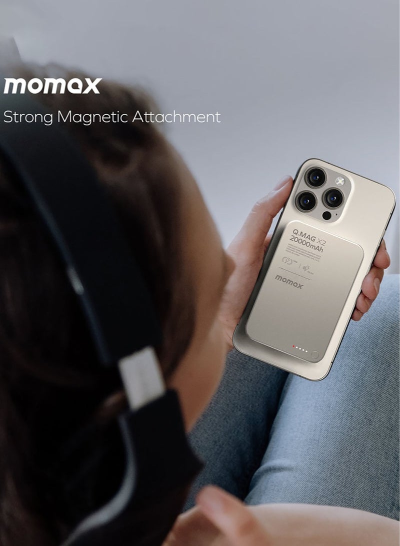 Momax مومكس Q.Mag X2 [20,0000mAh] حزمة بطارية لاسلكية مغناطيسية [الجيل الثاني] - رمادي تيتانيوم - Image 5