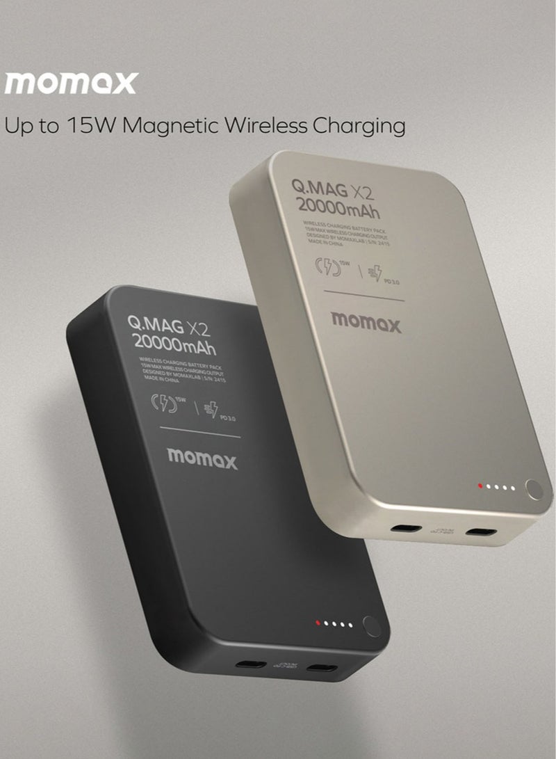 Momax مومكس Q.Mag X2 [20,0000mAh] حزمة بطارية لاسلكية مغناطيسية [الجيل الثاني] - رمادي تيتانيوم - Image 3