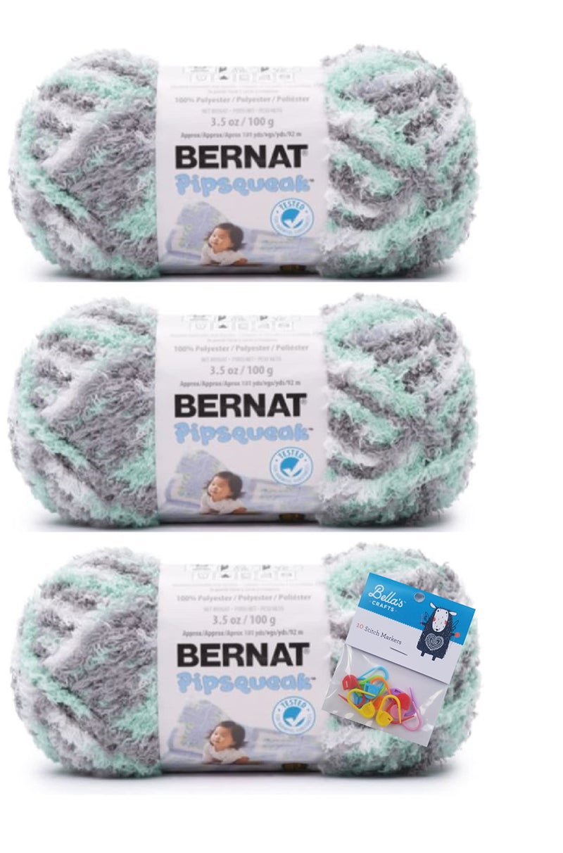Bella's Crafts Bernat Yarn Pipsqueak Yarn 35 Oz 3Pack Bundle with Bellas Crafts Stitch Markers Seaspray - Image 3