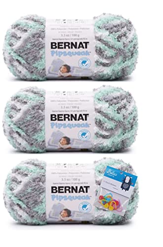 Bella's Crafts Bernat Yarn Pipsqueak Yarn 35 Oz 3Pack Bundle with Bellas Crafts Stitch Markers Seaspray - Image 1