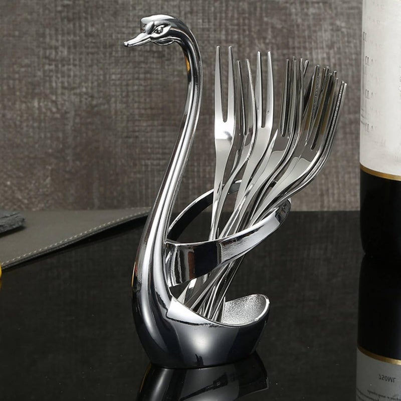 RiToEasysports Swan Shaped Zinc Alloy Cutlery Holder Organizer for Home Restaurant Hotel, Elegant Spoon Fork Rack for Dining Ambiance, 2.76 X 6.10in - Image 4
