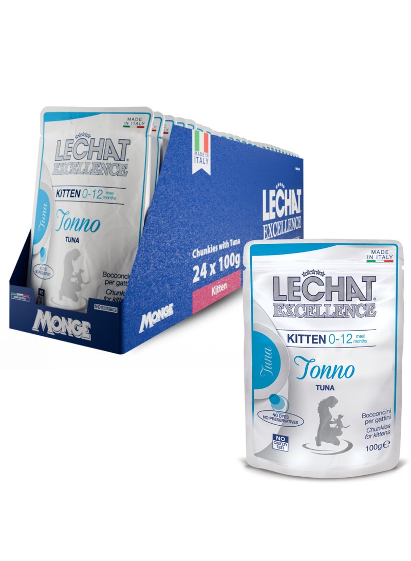 Monge Lechat Excellence by Monge | Kitten Wet Food with Tuna | Super Premium Complete Wet Kitten Food | Chunkies in Pouch - Image 1