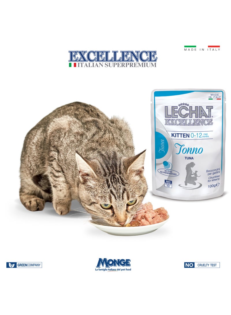 Monge Lechat Excellence by Monge | Kitten Wet Food with Tuna | Super Premium Complete Wet Kitten Food | Chunkies in Pouch - Image 3