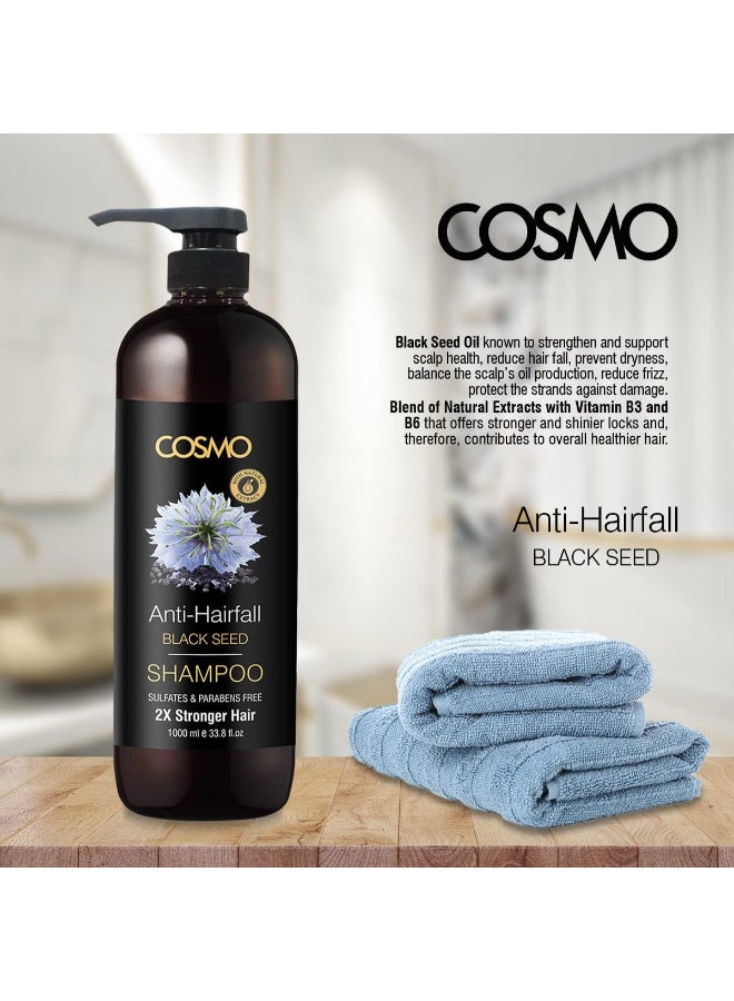 COSMO Cosmo Beauty Black Seed Anti Hair Fall Shampoo 1000ml, For Men & Women, 2X Stronger Hairs, Shampoos, Parabens Free, Sulfates Free, Haircare, For All Hairs Type - Image 3
