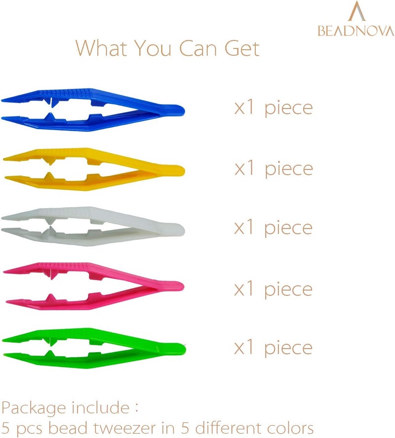 BEADNOVA Bead Tweezers Plastic Forceps Craft Tweezer for DIY Craft Jewelry Making Family School Beading Project Assorted Colors 5 Pcs - Image 3