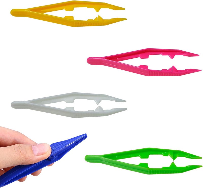 BEADNOVA Bead Tweezers Plastic Forceps Craft Tweezer for DIY Craft Jewelry Making Family School Beading Project Assorted Colors 5 Pcs - Image 1