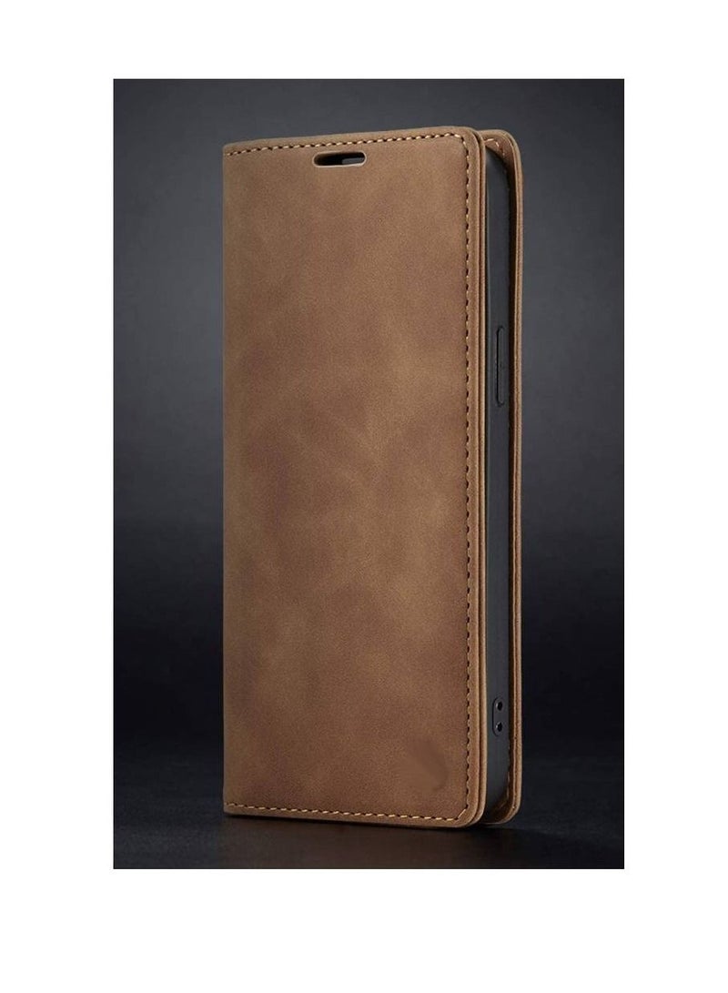 Olliwon Leather Wallet Magnetic Closure Flip Fold Case Cover For Samsung Galaxy S23 Plus Brown - Image 2