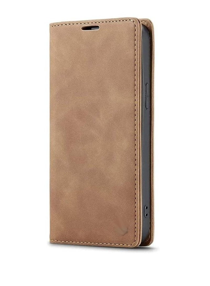 Olliwon Leather Wallet Magnetic Closure Flip Fold Case Cover For Samsung Galaxy S23 Plus Brown - Image 1
