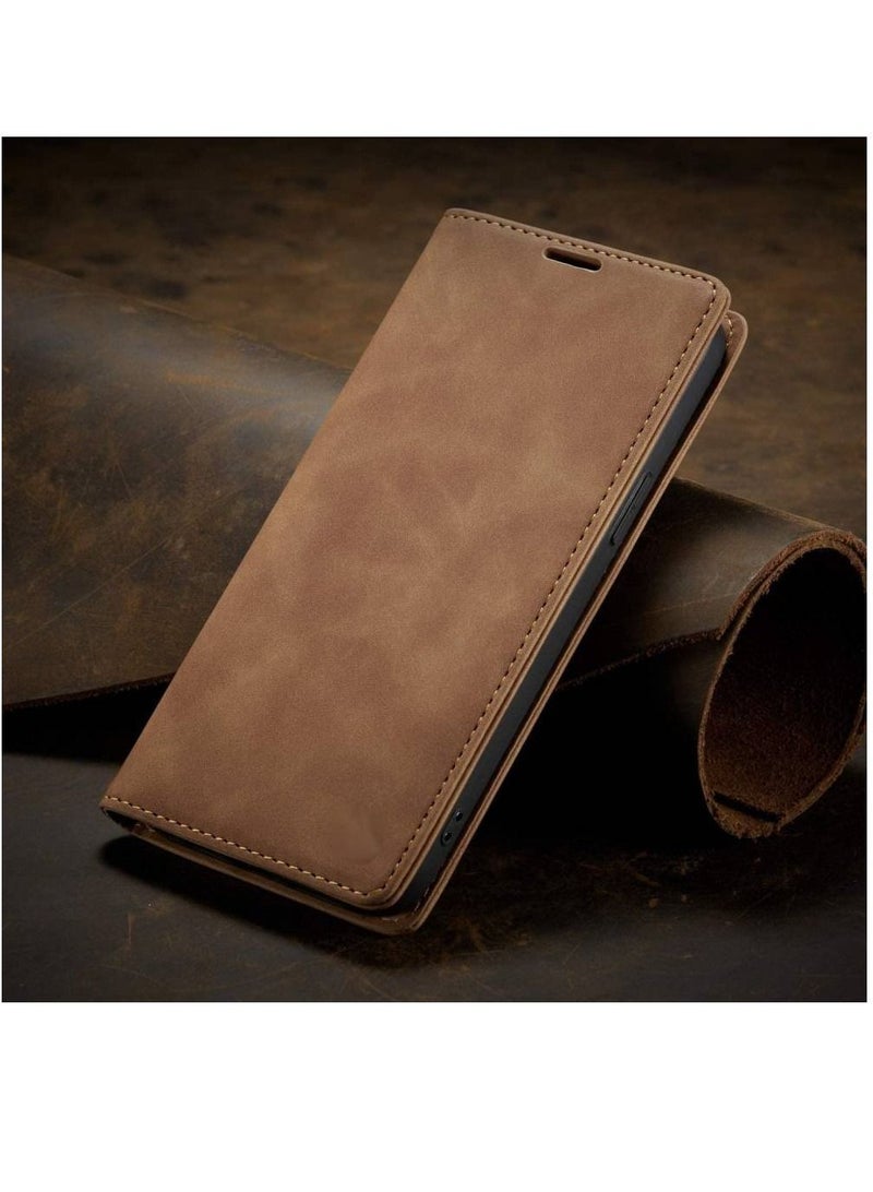 Olliwon Leather Wallet Magnetic Closure Flip Fold Case Cover For Samsung Galaxy S23 Plus Brown - Image 3