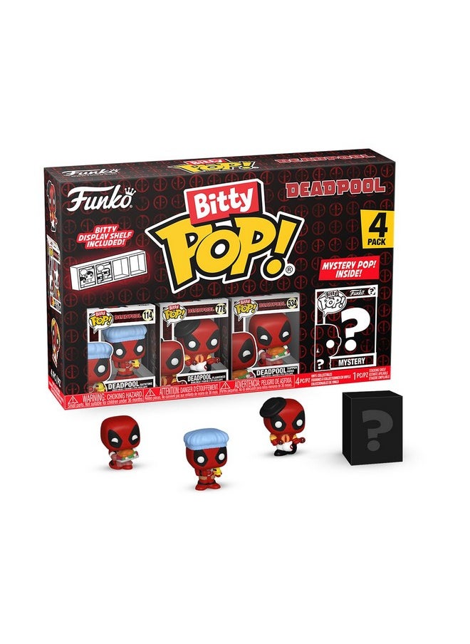 Funko Funko Bitty POP! Deadpool - Bathtime, 4-Pack and A Surprise Mystery Mini Figure - 0.9 Inch (2.2 Cm) Collectable - Stackable Display Shelf Included - Gift Idea - Party Bags Stocking - Cake Topper  - Image 1