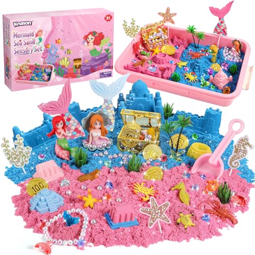 KNASON Mermaid Sensory BinPlay Sand Art Kit for Girls and Boys with 22lbs Sensory Play Colored SandTreasure Accessories and SandboxBeach Toy Christmas Birthday Present for Kids Ages 3 4 5 6 7 8 - Image 1