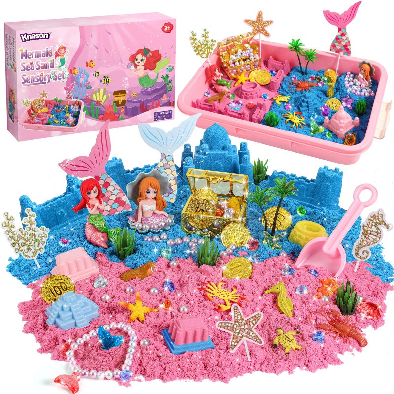 KNASON Mermaid Sensory BinPlay Sand Art Kit for Girls and Boys with 22lbs Sensory Play Colored SandTreasure Accessories and SandboxBeach Toy Christmas Birthday Present for Kids Ages 3 4 5 6 7 8 - Image 2
