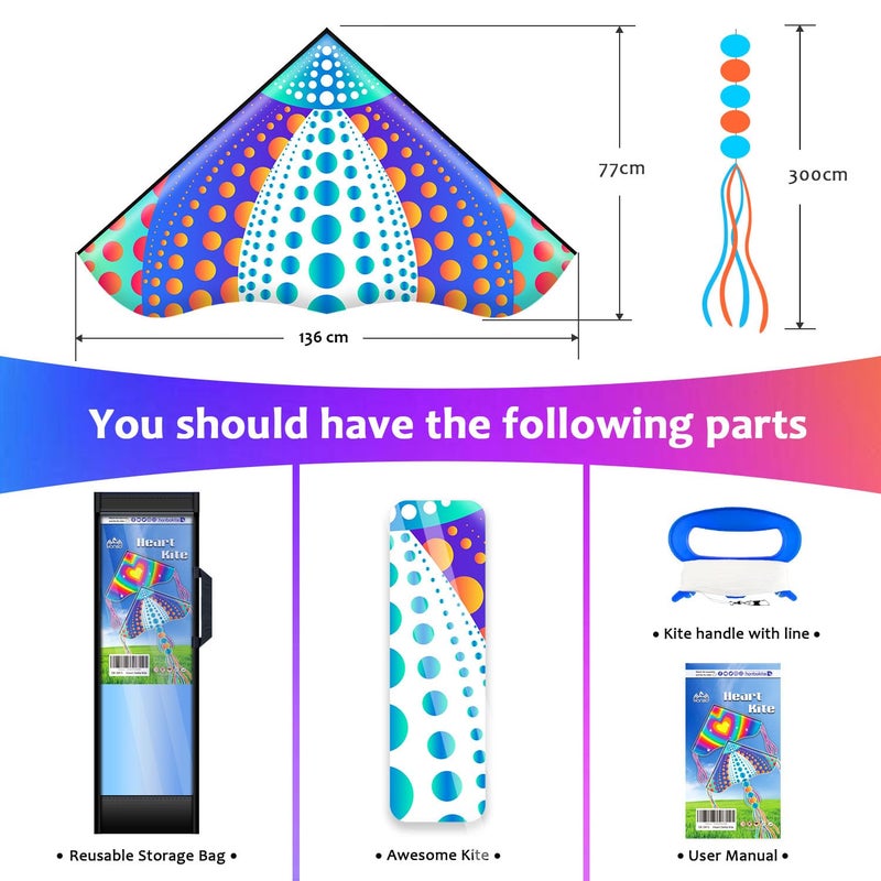 HONBO Large Kites for Adults & Kids,Easy Flyer Large Kite with Long Tails, The Beginner Kites for Kids Ages 4-8, Comes with 200ft String Kite Handle(Dots) - Image 5