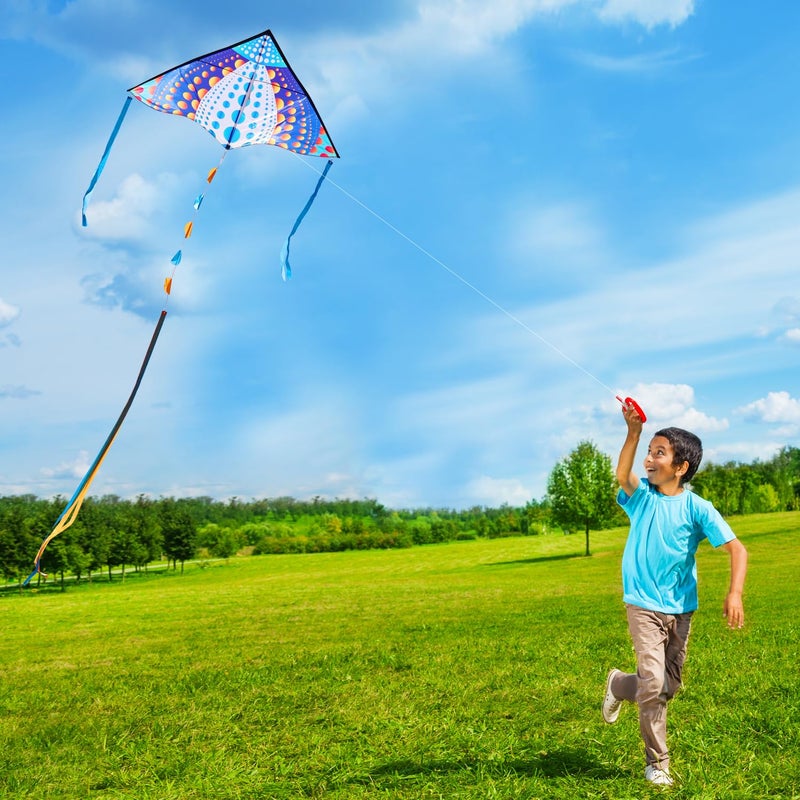 HONBO Large Kites for Adults & Kids,Easy Flyer Large Kite with Long Tails, The Beginner Kites for Kids Ages 4-8, Comes with 200ft String Kite Handle(Dots) - Image 2