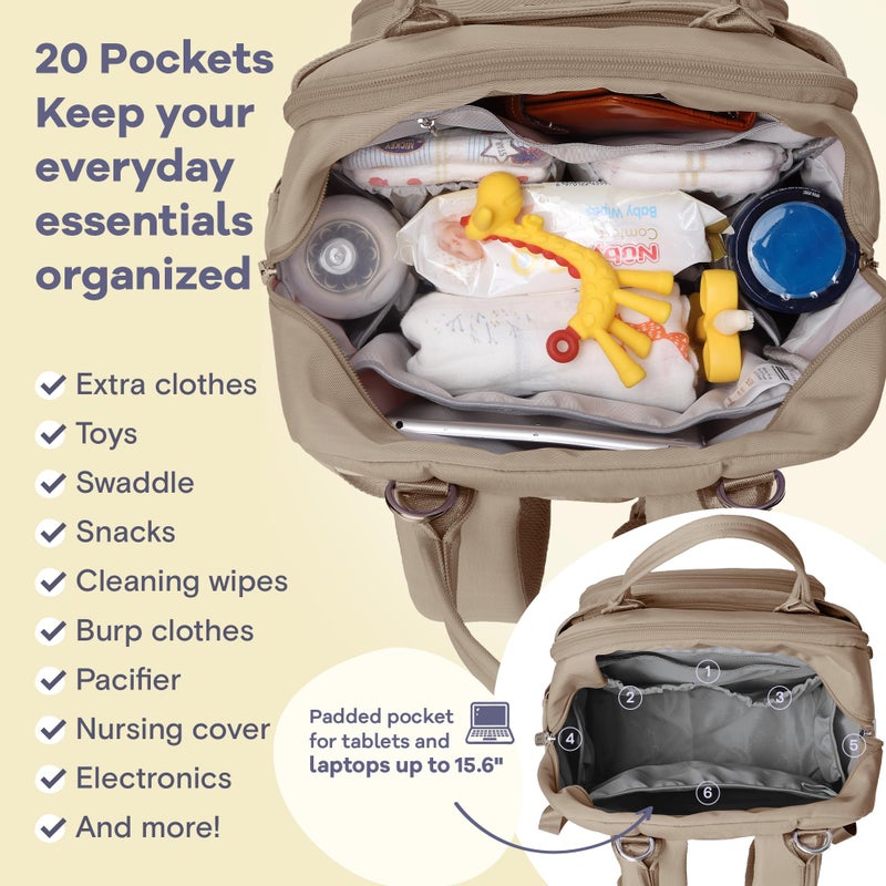 RUVALINO Diaper Bag Backpack-Multifunction Baby Travel Bag with Changing pad, Insulated Bottle Holders & Pacifier Case, Large Capacity, Waterproof, Clay - Image 4