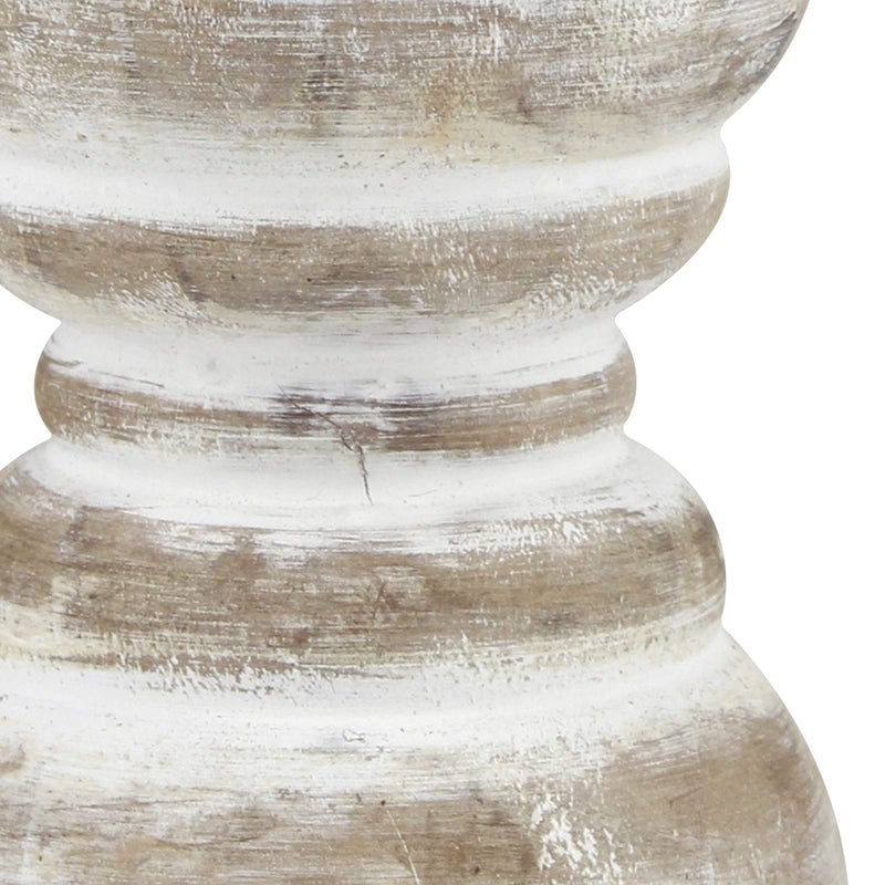 Stonebriar Antique White Wooden Pillar Candle Holder, Vintage Seaside Pillar Stand for Dining Table Centerpiece, Coffee Table, Mantel, Or Any Table Top, Small - Image 4