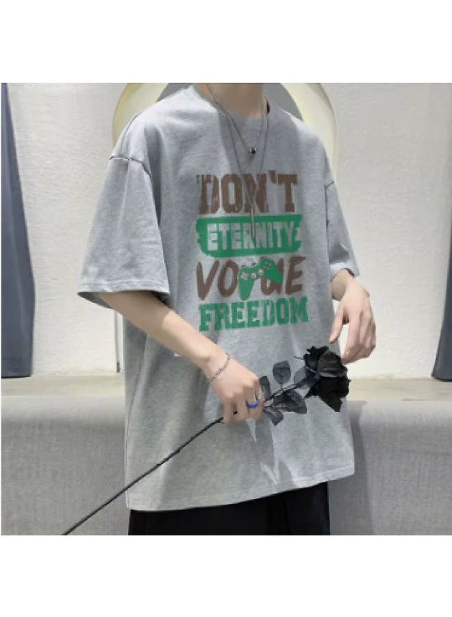 Letter Print Short Sleeve T-Shirt – College Style, Large Size