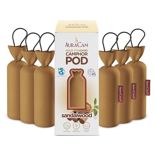 AuraCam Gold Standard Camphor Pod Cone Sandalwood- Set of 6 - Pod Air freshener For Room, Car, Bathroom, Office & Toilet | Long-Lasting Cone for Home - Image 1
