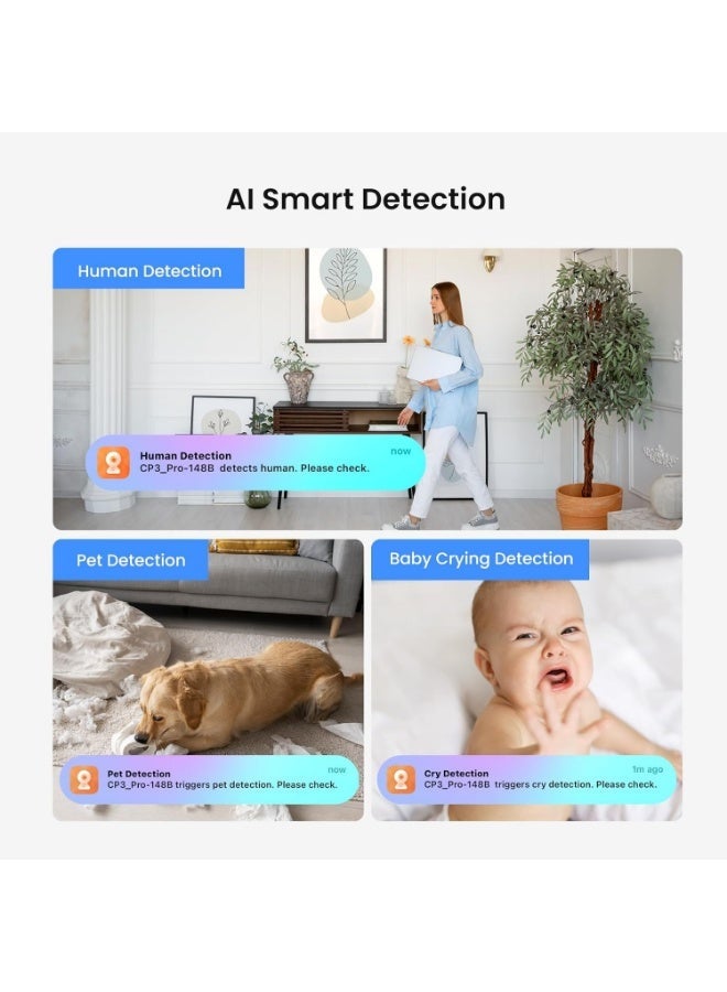 Tenda CP3 Pro Indoor Wi-Fi Camera, 360° 2K Surveillance Camera, Security Webcam for Children/Elderly/Dogs, Night Vision, One Touch Call, Two-Way Audio, Wi-Fi 6 - Image 2