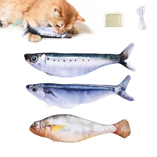 Petgravity BiteSized Realistic Flopping Fish Cat Toys 3 Pack Interactive Cat Toys for All Breeds TapActivated 3 Flapping Mode SardineSauryYellow Croaker 71 Inches with Catnip Rechargeable - Image 1