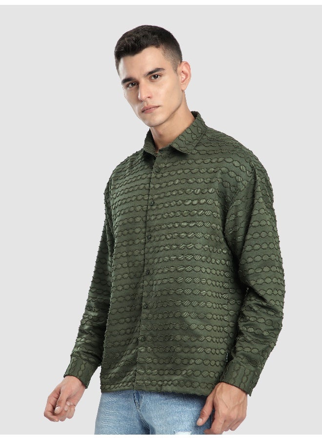 Beyoung Olive Fur Wave Textured Shirt  - Image 2