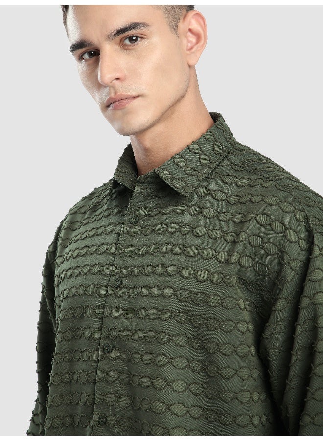 Beyoung Olive Fur Wave Textured Shirt  - Image 4