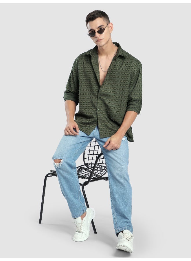 Beyoung Olive Fur Wave Textured Shirt  - Image 5