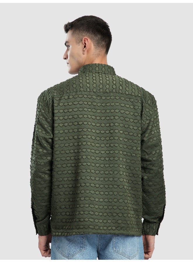 Beyoung Olive Fur Wave Textured Shirt  - Image 3