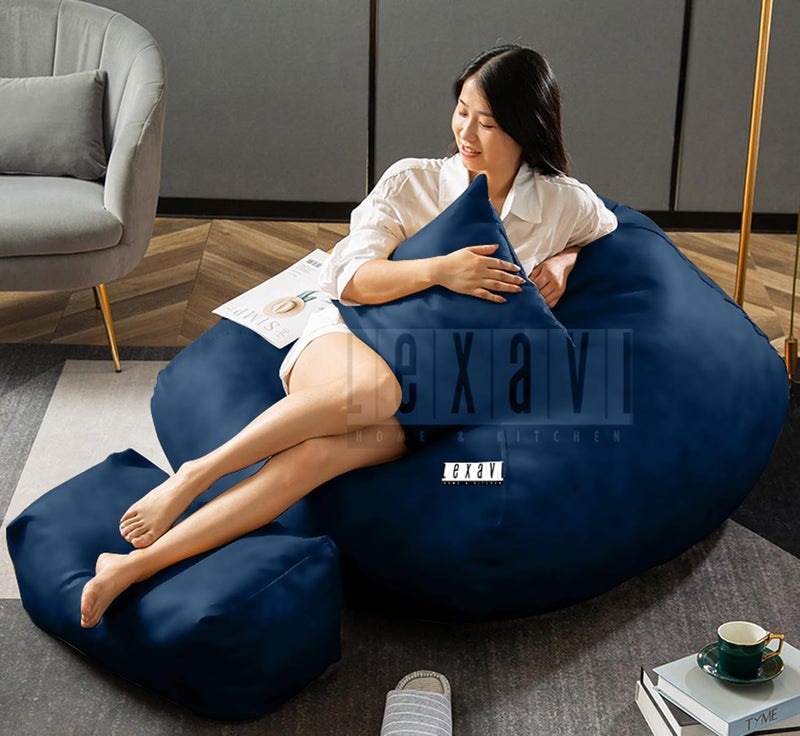LEXAVI Brand® - Next Level Lifestyle Suits Your Home Decore |Suede Faux Leather Beanbag Combo with Footrest & Pillow (Cover Only) |Capacity: Upto 6Ft Height,120 KG Weight | Color (6XL - Navy) - Image 2